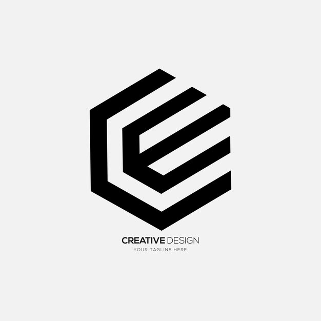 Hexagonal shape letter Ce creative simple line art modern monogram logo