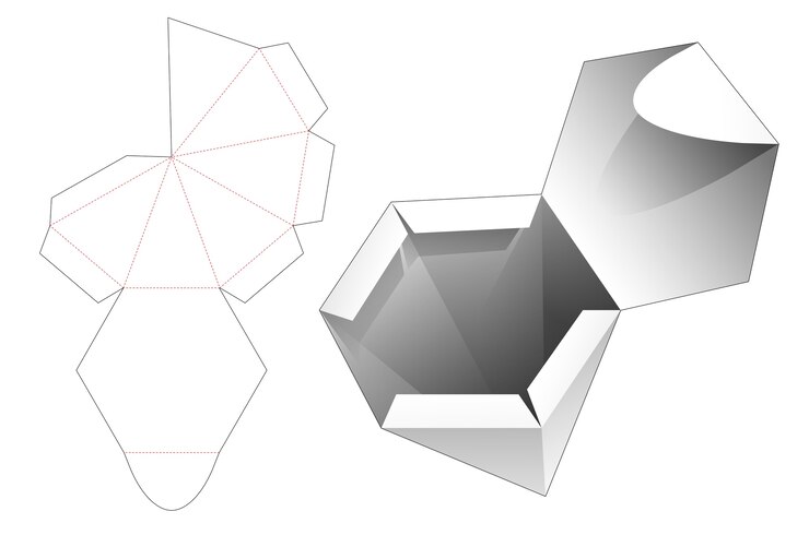 Vector hexagonal shaped pylon box die cut template