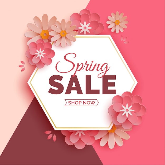 Hexagonal Spring Sale Banner with Paper Flowers