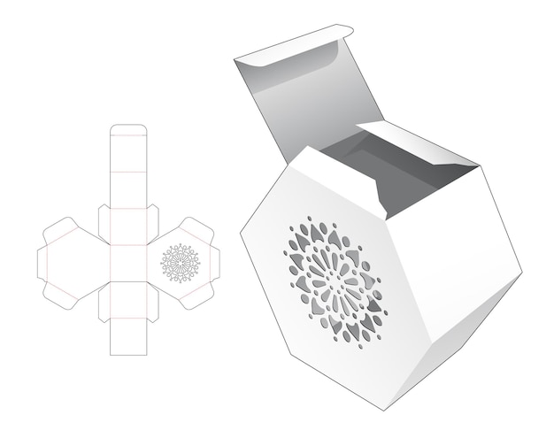 Шестиугольный трафаретный шаблон для высечки коробки и 3D-макет