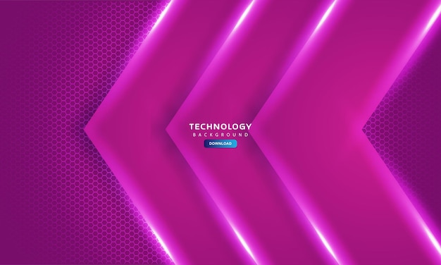 Hexagonal technology abstract vector background with pink colored bright