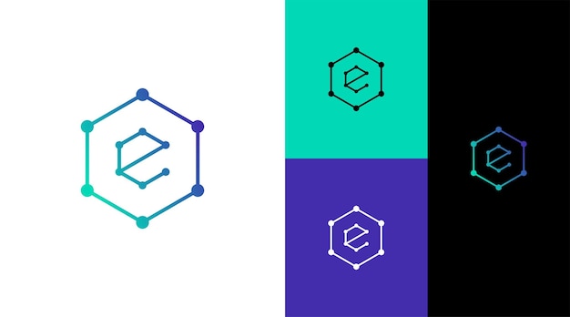 Hexagonal Technology E Monogram Logo Design Concept