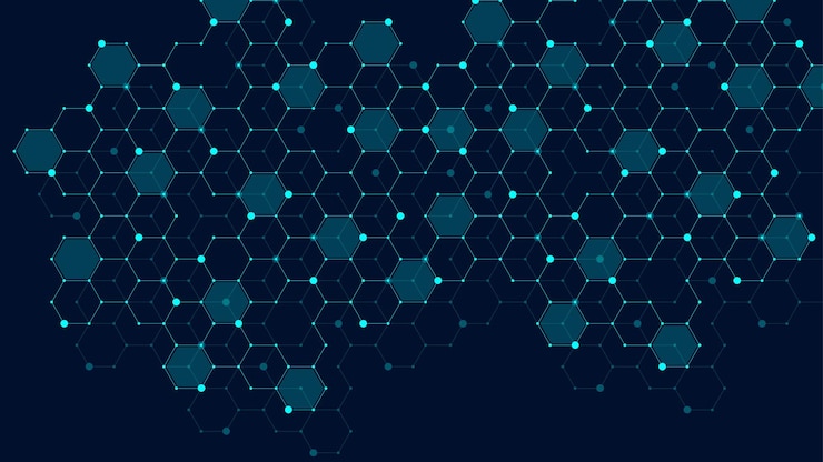 Vector hexagons abstract grid background with connected lines and dots. hex digital pattern with subtle polygons. linear geometric texture. hexagonal vector illustration.