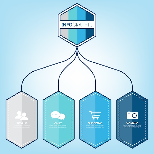 Hexagons infographic options template on the blue background.