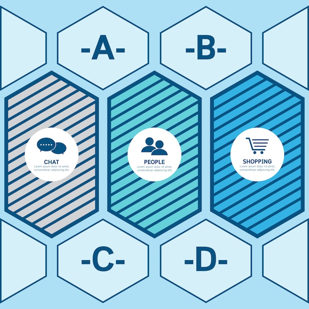 青い背景に六角形のinfographicオプションテンプレート。