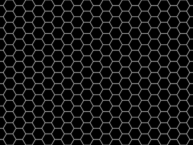 Hexagons line grid black and white seamless pattern. Vector illustration