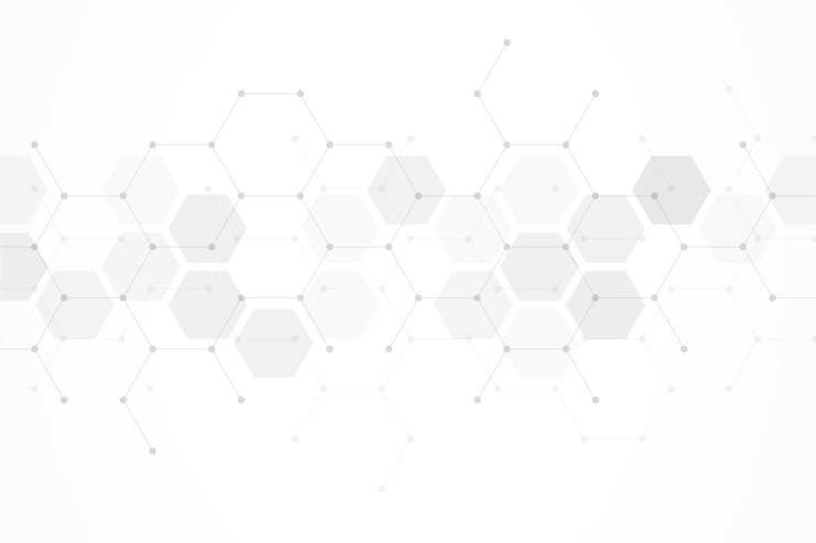 Vector hexagons pattern on gray background genetic research molecular structure chemical engineering