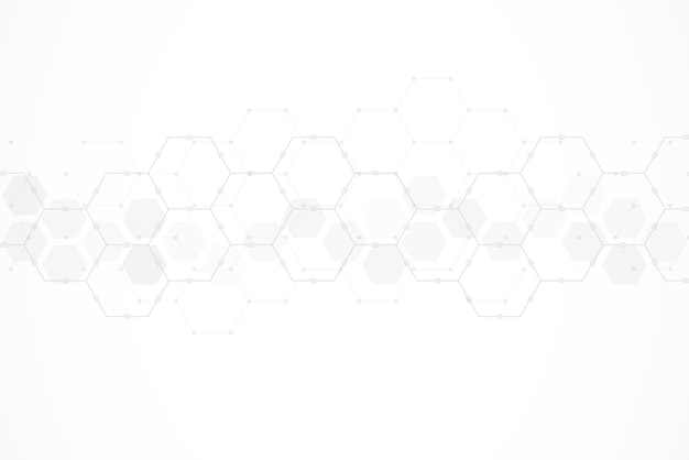 Vector hexagons pattern on gray background genetic research molecular structure