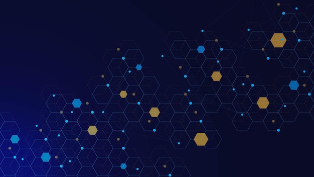 Hexagons with connecting dots and lines for networking technology and Molecular structure concept