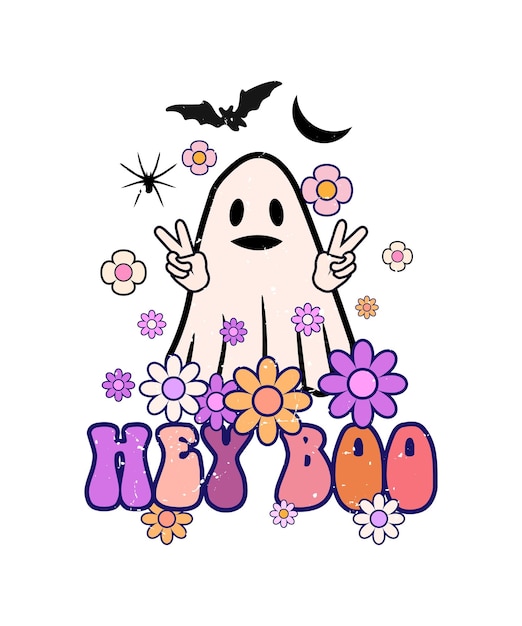 Hey boo design della maglietta di halloween