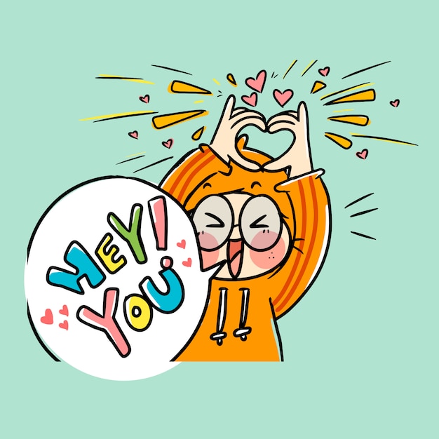 Hey! i love you sign doodle   illustration