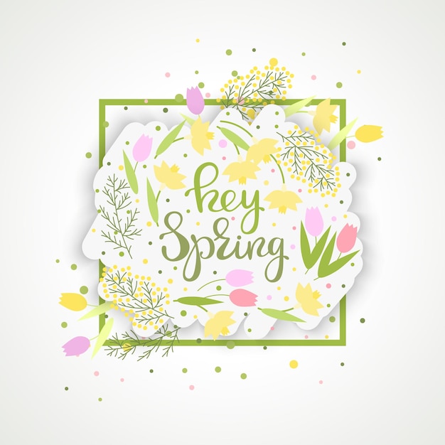 Hey spring flower paper banner vector