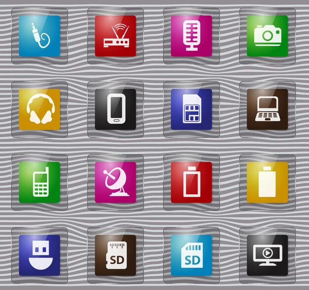 Vector hi tech glass icons set