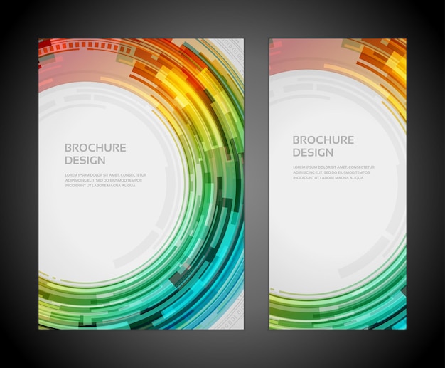 Hi tech green circle geometric innovation dynamic flow brochure booklet set design template vector