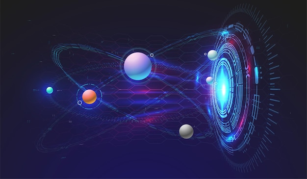 Высокотехнологичный технологический фон с элементами hud. футуристический дизайн интерфейса круга. абстрактный футуристический шаблон. абстрактная космическая модель.