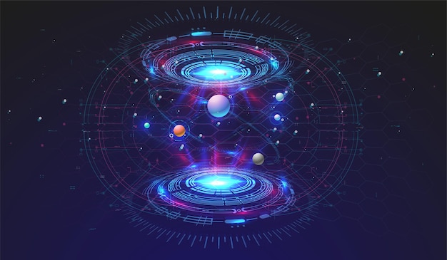 Hi-tech technologische achtergrond met HUD-elementen. Futuristisch cirkelinterfaceontwerp. Abstracte futuristische sjabloon. Abstract ruimtemodel.