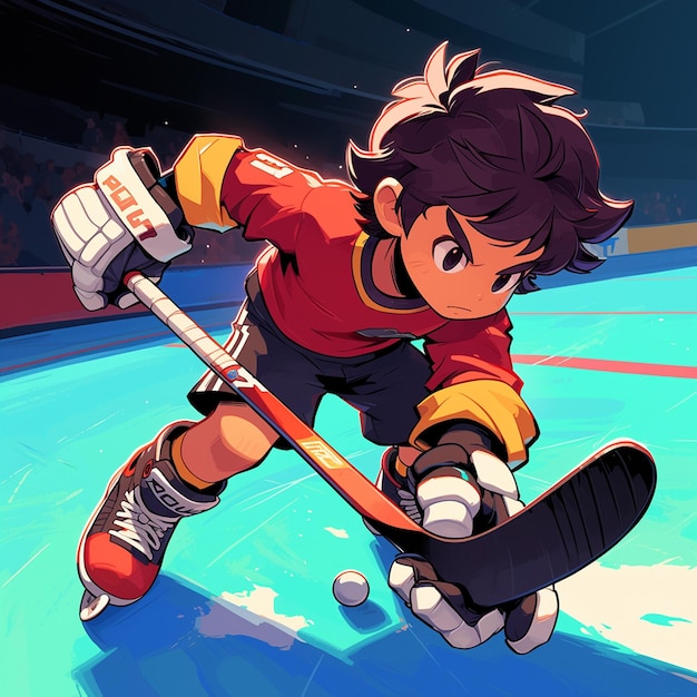 A Hialeah boy goes street hockey in cartoon style