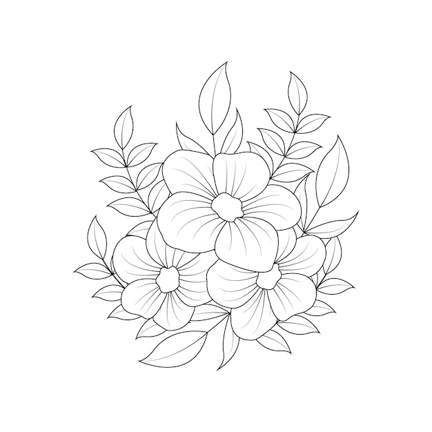 Hibisceae flower floral design illustrazione in bianco e nero di disegno grafico vettoriale