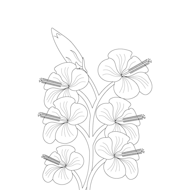 Hibiscus bloem kleurplaat van boek doodle lijn kunst bloem schets met vectorafbeelding