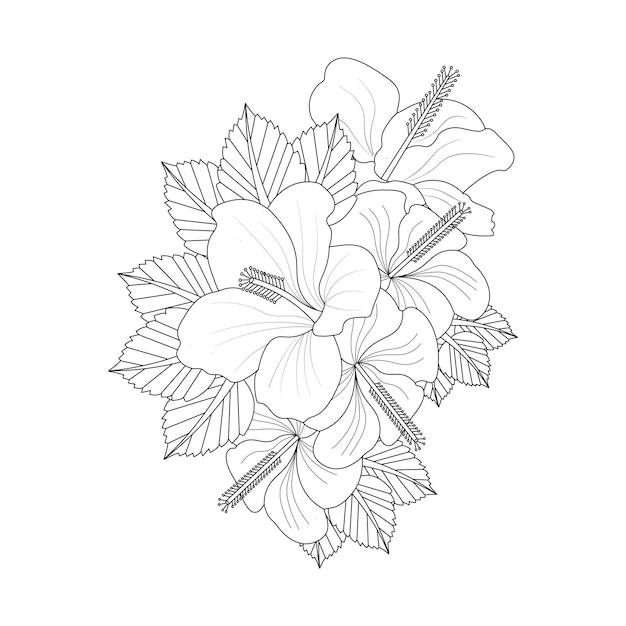 Hibiscus bloem kleurplaat van boek doodle lijn kunst bloem schets met vectorafbeelding