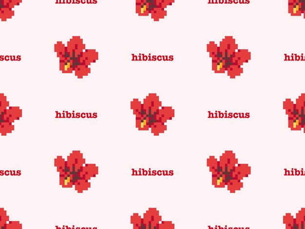 Hibiscus cartoon karakter naadloos patroon op roze achtergrond Pixel stijl