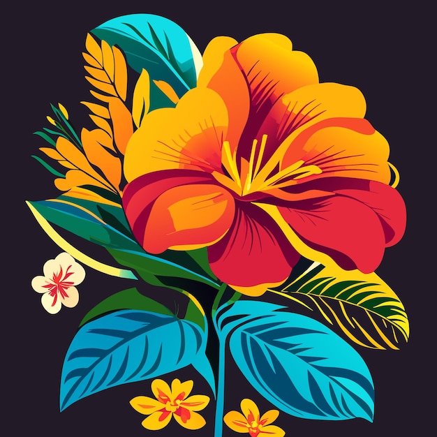 Vector hibiscus macaw and parrot flower and tropical plants