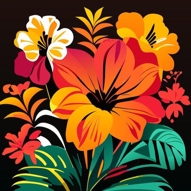 Vector hibiscus macaw and parrot flower and tropical plants