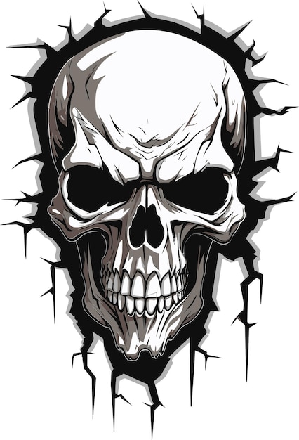 Vector hidden havoc cracked wall skull insignia obsidian observer black logo with skull in wall