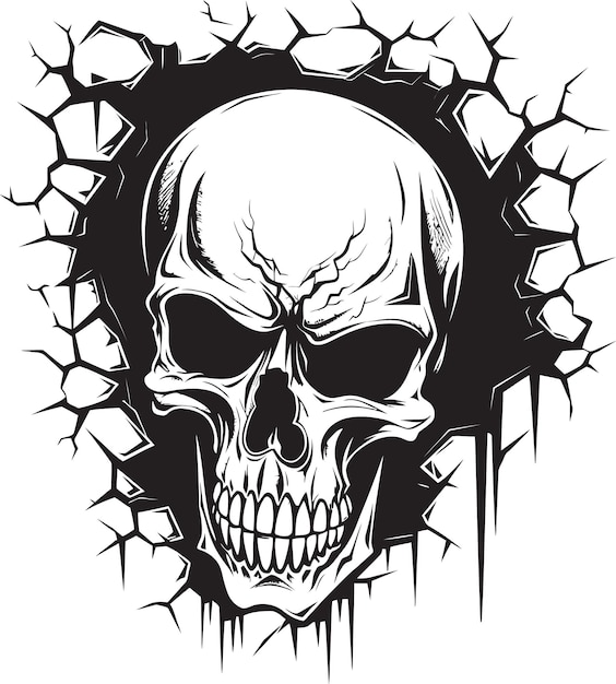 Vector hidden havoc cracked wall skull vector emblem cracked crypt black skull peeking logo