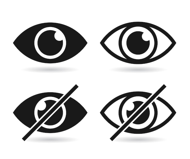 비밀번호 아이콘 또는 평면 및 선형 눈 아이콘 숨기기 및 표시