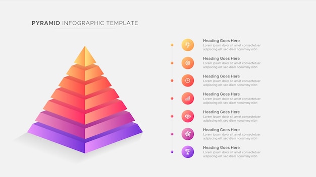 Vector hiërarchie 3d-piramide zeven 7 opties business infographic ontwerpsjabloon