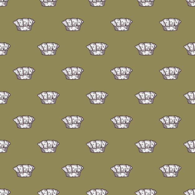 Vector high chef hat engraved seamless pattern kitchen traditional element in hand drawn style