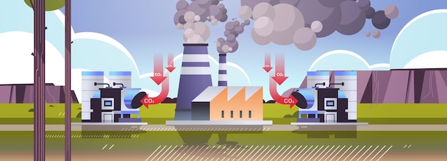 Vettore alto camino in cemento emette co2 e fumi pericolosi presenza di gas di anidride carbonica nel riscaldamento globale dell'atmosfera