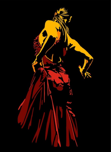 High contrast flamenco dancer on black background