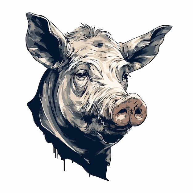 Vector high contrast pig tattoo