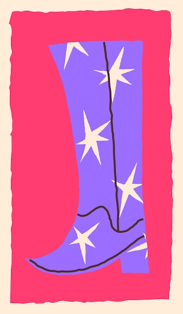 Vector high cowboy boot with stars vector illustration