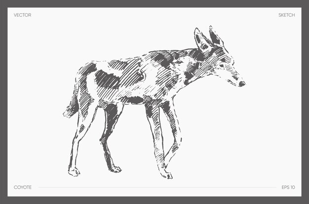 High detail hand drawn vector illustration of coyote, realistic drawing, sketch