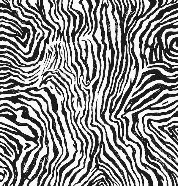 Высокодетальная ручная рисованная векторная иллюстрация текстуры меха зебры, печати, бесшовного узора, черного и