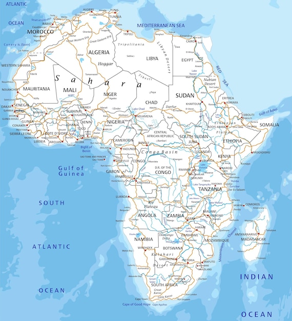 ベクトル ラベル付きの高詳細なアフリカ道路地図