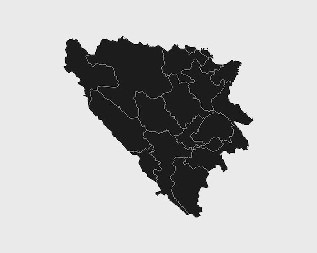 High Detailed Black Map of Bosnia Herzegovina on White isolated background Vector Illustration