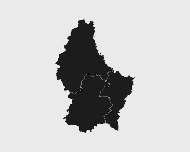 흰색 격리 된 배경 벡터 일러스트 레이 션에 룩셈부르크의 높은 상세한 검은 지도