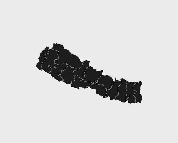白い孤立した背景のベクトル図上のネパールの高詳細な黒の地図