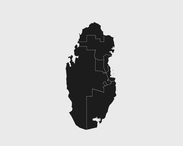 Vettore mappa nera dettagliata del qatar su sfondo bianco isolato illustrazione vettoriale