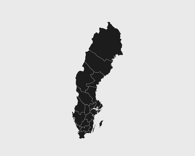Mappa nera altamente dettagliata della svezia su sfondo bianco isolato illustrazione vettoriale eps 10