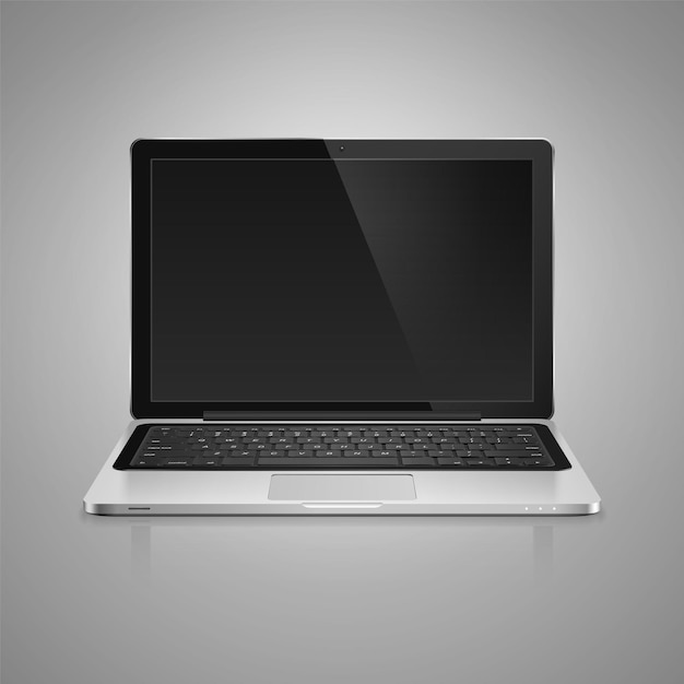 High detailed realistic vector illustration of modern laptop with blank screen on gray background