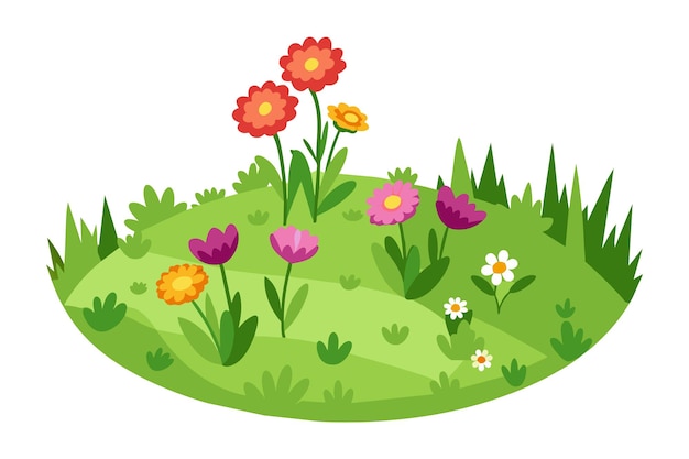 high flower blooming meadow flat vector illustration on white background