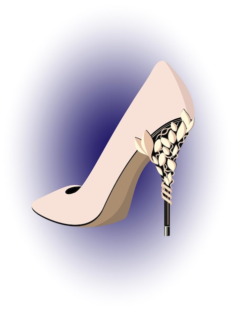 High heeled shoes in light pink and heels decorated with small rose leaves suitable for wedding part