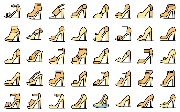ハイヒールの女性の靴のアイコン セット ベクトル フラット