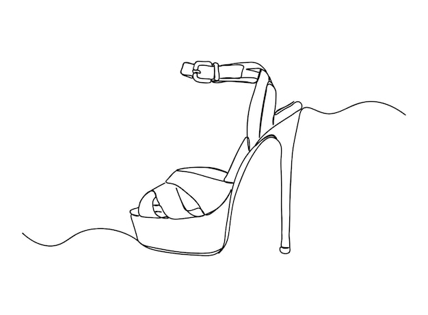 High hells, Girl's Shoes single-line art drawing continues line vector illustration