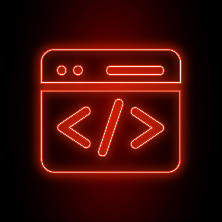 Vector high impact red neon coding icon met donkere achtergrond